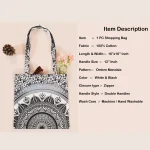 Retro Black Ombre Mandala Cotton Tote Shopping Purse - Image 6