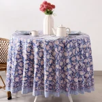 Round Hand Block Printed Tablecloth With Napkins Set