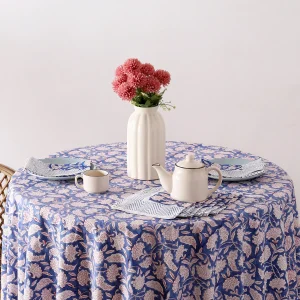 Round Hand Block Printed Tablecloth With Napkins Set - Image 4
