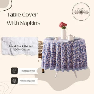 Round Hand Block Printed Tablecloth With Napkins Set - Image 3