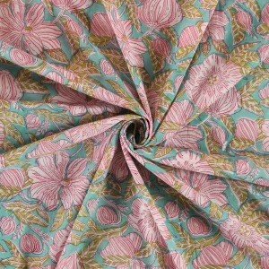Sanganer Green Floral Print Cotton Fabric - Image 3