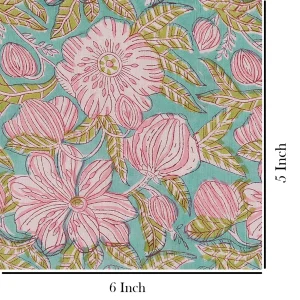 Sanganer Green Floral Print Cotton Fabric - Image 5