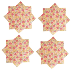 Set 24Pcs Yellow Floral Table Napkins Hand Block Print - Image 6