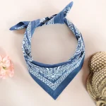 Unisex Retro Blue Paisley Printed Bandana Scarf - Image 3
