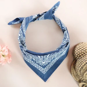 Unisex Retro Blue Paisley Printed Bandana Scarf - Image 3