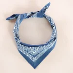 Unisex Retro Blue Paisley Printed Bandana Scarf - Image 5