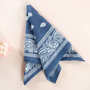 Unisex Retro Blue Paisley Printed Bandana Scarf - Image 4