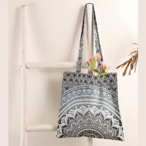 Unisex Shopping Handbag Grey Ombre Mandala Print - Image 3