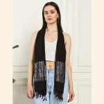 Women Black Wrap Scarf, Viscose Zari Work Scarves - Image 3