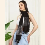 Women Black Wrap Scarf, Viscose Zari Work Scarves - Image 5