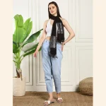 Women Black Wrap Scarf, Viscose Zari Work Scarves - Image 6