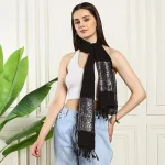 Women Black Wrap Scarf, Viscose Zari Work Scarves - Image 2