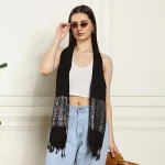 Women Black Wrap Scarf, Viscose Zari Work Scarves