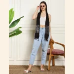Women Black Wrap Scarf, Viscose Zari Work Scarves - Image 7