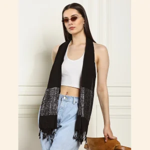 Women Black Wrap Scarf, Viscose Zari Work Scarves - Image 8