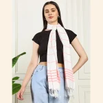 Women Scarf Viscose Wrap Stole White & Pink Striped - Image 3