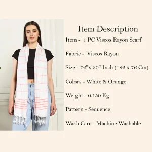 Women Scarf Viscose Wrap Stole White & Pink Striped - Image 10