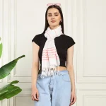Women Scarf Viscose Wrap Stole White & Pink Striped