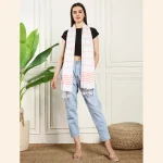 Women Scarf Viscose Wrap Stole White & Pink Striped - Image 7