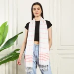 Women Scarf Viscose Wrap Stole White & Pink Striped - Image 2