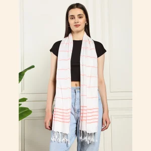 Women Scarf Viscose Wrap Stole White & Pink Striped - Image 4