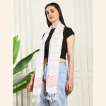 Women Scarf Viscose Wrap Stole White & Pink Striped - Image 5