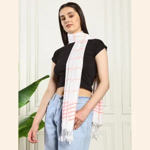 Women Scarf Viscose Wrap Stole White & Pink Striped - Image 6