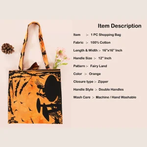 Women Tote Handbag Orange Fairy Land Mandala Print Bag - Image 6