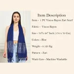 Women's New Blue Viscose Rayon Scarf Rectangle Hijab - Image 9
