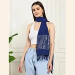 Women's New Blue Viscose Rayon Scarf Rectangle Hijab - Image 4