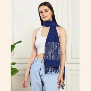Women's New Blue Viscose Rayon Scarf Rectangle Hijab - Image 4