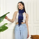 Women's New Blue Viscose Rayon Scarf Rectangle Hijab