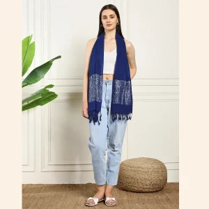 Women's New Blue Viscose Rayon Scarf Rectangle Hijab - Image 7