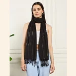 Women's Oversize Black Viscose Zari Scarf - Image 2
