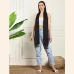 Women's Oversize Black Viscose Zari Scarf - Image 5