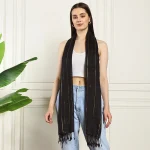 Women's Oversize Black Viscose Zari Scarf
