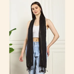 Women's Oversize Black Viscose Zari Scarf - Image 3