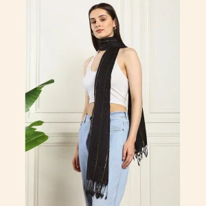 Women's Oversize Black Viscose Zari Scarf - Image 4
