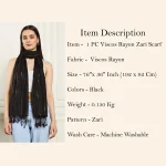 Women's Oversize Black Viscose Zari Scarf - Image 8