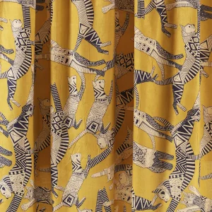 Yellow Cat Printed Running Loose Sewing Cotton Fabric - Image 3