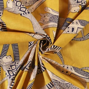 Yellow Cat Printed Running Loose Sewing Cotton Fabric - Image 4