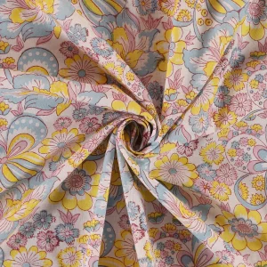 Yellow Hand Block Floral Print Cotton Fabric - Image 3
