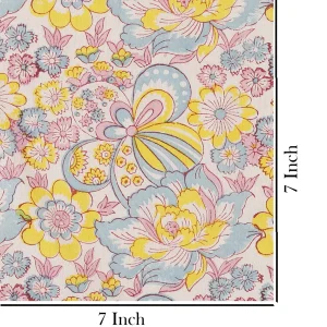 Yellow Hand Block Floral Print Cotton Fabric - Image 5