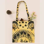 Yellow Sun & Moon Print Travel Tote Bag