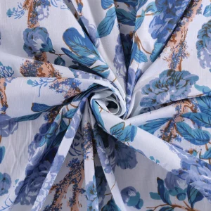 5 Yard Beautiful Blue Color Floral Print Sewing Running Cotton Fabric - Image 3