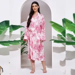 Women Pure Cotton Robe Beach Floral Printed Dress - Image 3