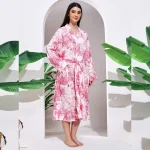 Beautiful Pink Forest Print Cotton Robe Dress - Image 4
