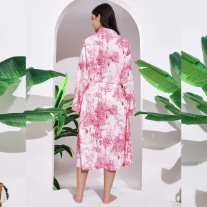 Beautiful Pink Forest Print Cotton Robe Dress - Image 5