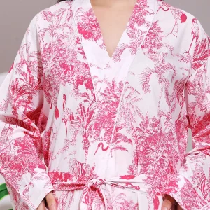 Beautiful Pink Forest Print Cotton Robe Dress - Image 6