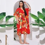 Beautiful Red Leaf Print Pure Cotton Caftan - Image 3